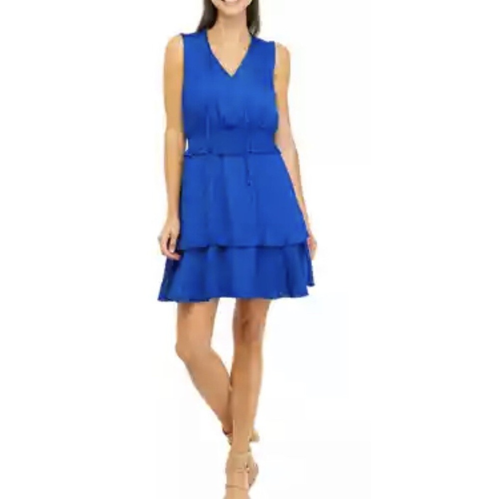 Sam Edelman Cobalt Blue Sleeveless 2 Tier Mini Dress 69S139 Size 4 NEW